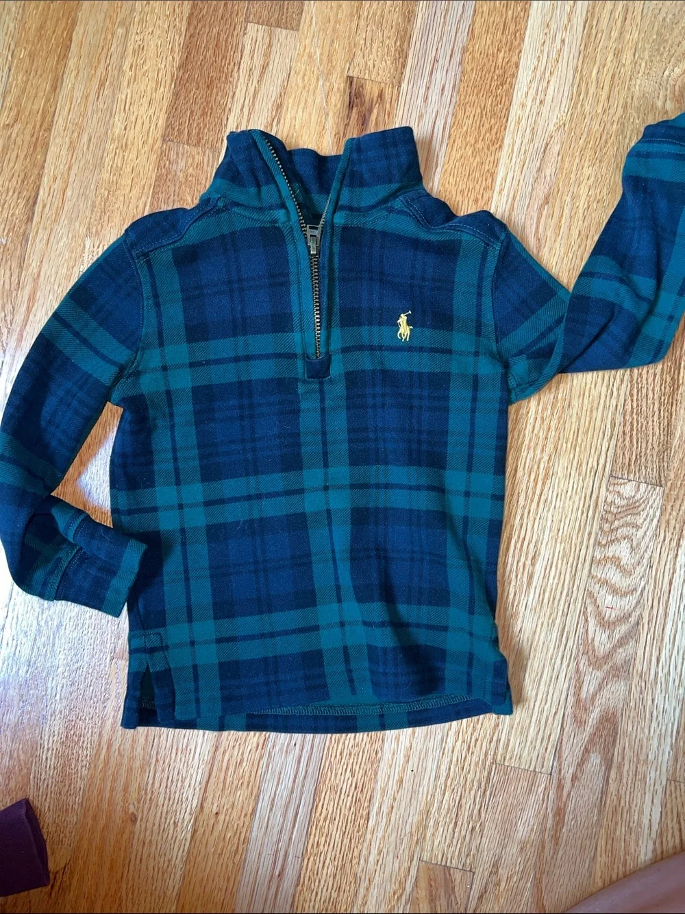 RL Polo Kids combo: Burgondy Long Sleeve Polo & Green Plaid qtr zip
